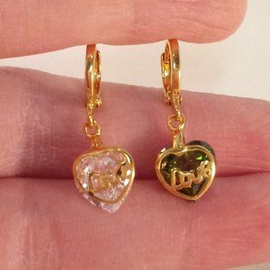 18K Yellow Gold Plated Heart Shape Love Diamond Zircon Dangle Earrings 1.71ctw